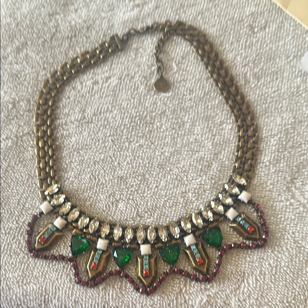 Stella & Dot Green and Gold Necklace Statement Jewelry